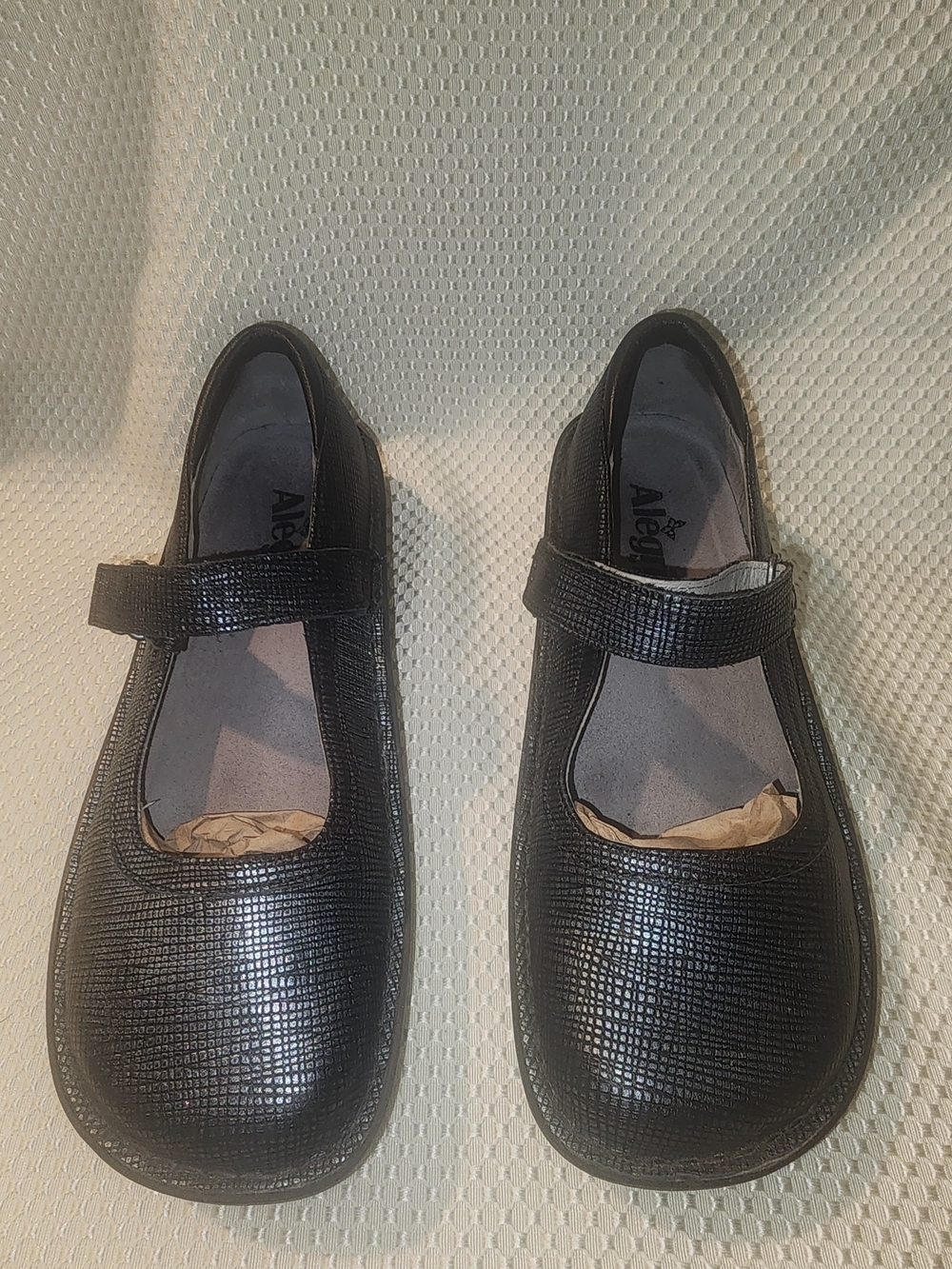 Alegria Black Textured Mary Jane Flats